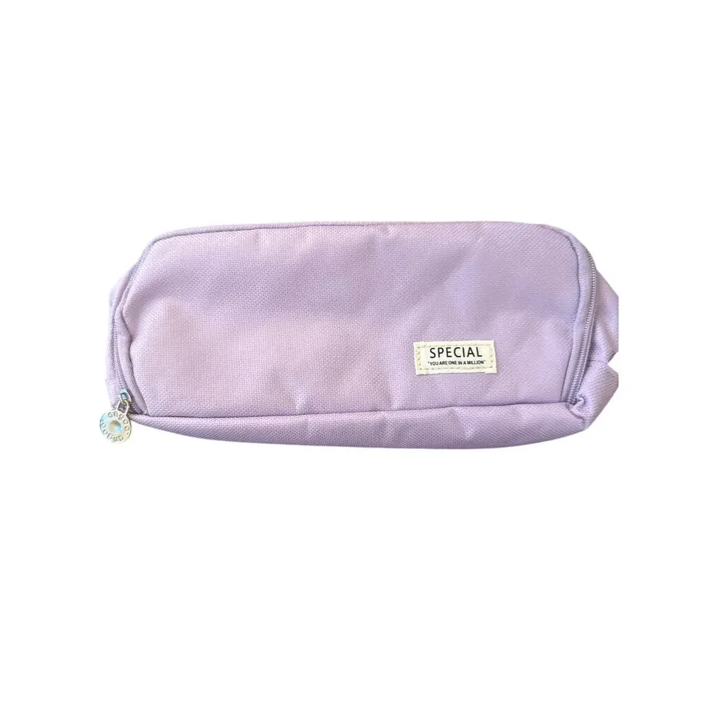 Angoo Purple Cloth Pencil Case With Three Zippered Compartments
